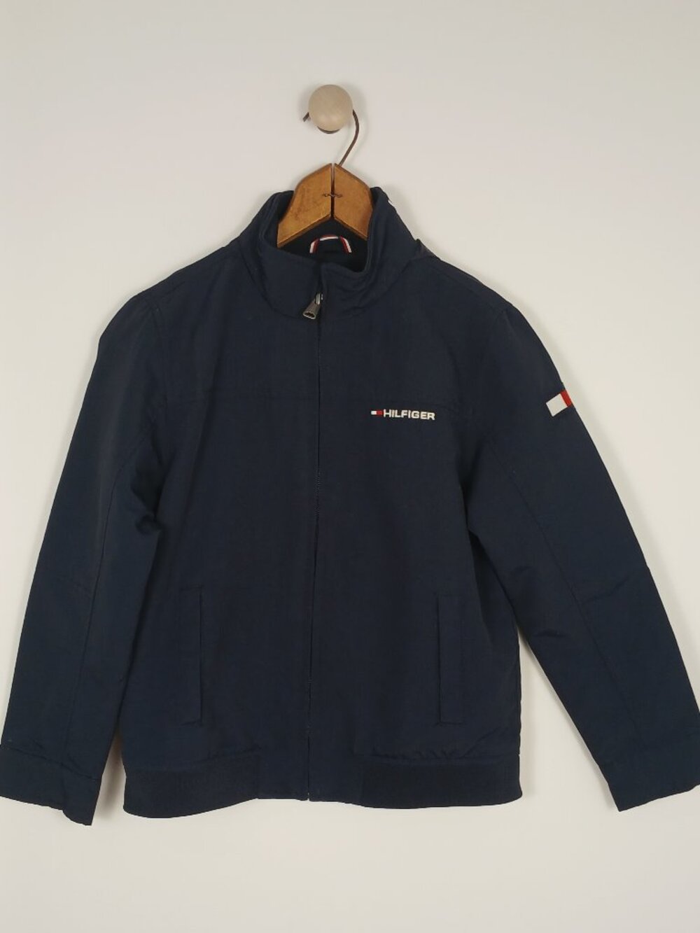 Tommy Hilfiger Windbreaker Children Coat Size Medium 8-10 Navy Retractable Hood